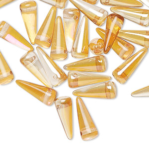 Bead, Preciosa, Czech pressed glass, semitransparent clear and amber yellow, 13x5mm top-drilled spike. Sold per pkg of 36.