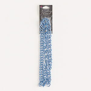 Chain, anodized aluminum, blue, 9.3mm double curb. Sold per pkg of 20 inches.