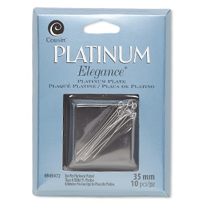 Eye pin, platinum-plated copper, 1-3/8 inches, 23 gauge. Sold per pkg of 10.