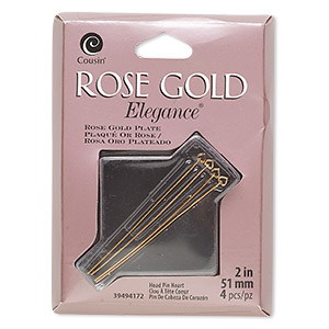 Head pin, rose gold-plated copper and lacquer, 2 inches with 3.5x3mm heart, 23-gauge. Sold per pkg of 4.