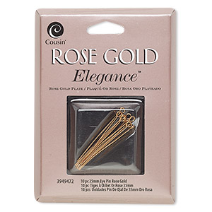 Eye pin, rose gold-plated copper and lacquer, 1-3/8 inches, 23-gauge. Sold per pkg of 10.