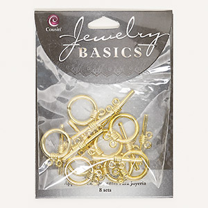 Clasp, 2-strand toggle, gold-finished brass, 16mm wrapped round. Sold per pkg of 8.