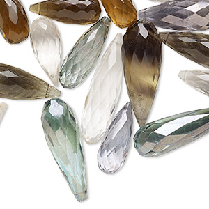 Bead mix, multi-gemstone (natural / dyed / heated / coated), 16x7mm-36x10mm hand-cut top-drilled faceted teardrop, B+ grade, Mohs hardness 3 to 7. Sold per 2-ounce pkg, approximately 30 beads.