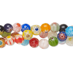 Bead, millefiori glass, translucent multicolored, 6mm round. Sold per pkg of (3) 14-inch strands.