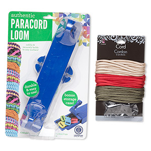 Paracord loom / cord / clasp mix, plastic and nylon, blue and black, 9x3 inches with adjustable 6-3/4 to 8-1/2 inch looming length and 1-3/4 inch width with 2 suction cups. Sold per 2-piece set.