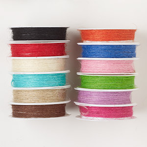 Cord mix, jute, assorted colors, 1mm round. Sold per pkg of (12) 5-yard spools.