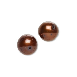 Pearl, cultured freshwater (dyed), bronze, 11-12mm semi-round, C grade, Mohs hardness 2-1/2 to 4. Sold per pkg of 2.