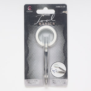 Tweezer with magnifier, steel / glass / acrylic, 6-3/4 x 1-1/2 inches ...