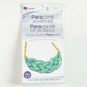 Paracord necklace kit, nylon and gold-finished steel, multicolored. Sold per set.