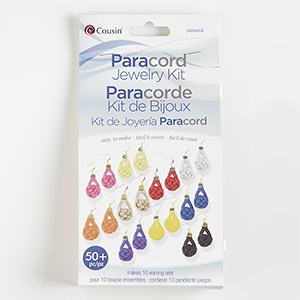 Paracord earring kit, nylon / gold- / silver-finished steel, mixed colors. Sold per set.