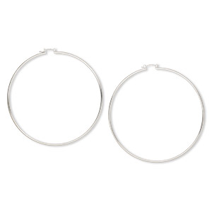 Earring, silver-finished steel, 3-3/4&quot; hoop with latch-back closure. Sold per pair.