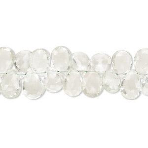 Bead, green quartz (heated), 7x6mm-10x7mm hand-cut faceted puffed teardrop, B+ grade, Mohs hardness 7. Sold per 8-inch strand, approximately 65 beads.