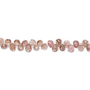 Bead, pink tourmaline (heated), 4x3mm hand-cut top-drilled faceted puffed teardrop, B grade, Mohs hardness 7 to 7-1/2. Sold per 8-inch strand, approximately 95 beads.