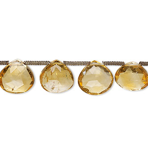 Bead, citrine (heated), 10x9mm-18x17mm hand-cut top-drilled faceted puffed teardrop, C+ grade, Mohs hardness 7. Sold per pkg of 15.