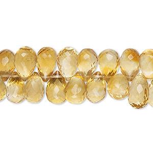 Bead, citrine (heated), 9x6mm-11x7mm hand-cut top-drilled micro-faceted teardrop, B+grade, Mohs hardness 7. Sold per 8-inch strand, approximately 65 beads.