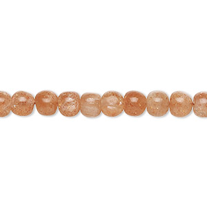 Bead, sunstone (natural), 5-6mm hand-cut uneven round, B- grade, Mohs hardness 6 to 6-1/2. Sold per 14-inch strand, approximately 70 beads.