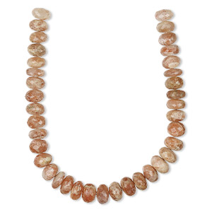 Bead, sunstone (natural), shaded, 9x5mm-11x8mm hand-cut faceted rondelle, B grade, Mohs hardness 6 to 6-1/2. Sold per 8-inch strand, approximately 25 beads.