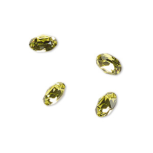 Embellishment, Crystal Passions&reg;, citrus green, foil back, 8x6mm faceted oval fancy stone. Sold per pkg of 4.