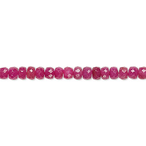Bead, Indian ruby (dyed/heated), 3x2mm-4x3mm hand-cut faceted rondelle, B- grade, Mohs hardness 9. Sold per 14-inch strand, approximately 170 beads.