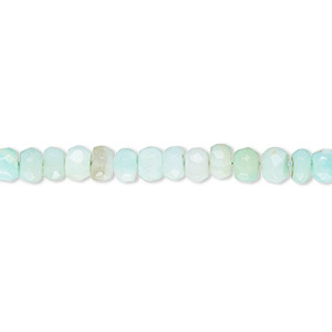 Bead, Peruvian blue opal (natural), 4x2mm-5x3mm hand-cut faceted rondelle, B grade, Mohs hardness 5 to 6-1/2. Sold per 13-inch strand, approximately 100 beads.