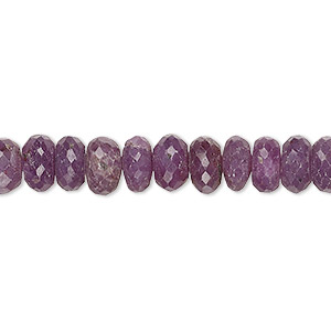 Bead, purple sapphire (heated), 7x3mm-8x5mm hand-cut faceted rondelle, C+ grade, Mohs hardness 9. Sold per 8-inch strand, approximately 40 beads.