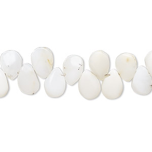 Bead, white opal (natural), 8x6mm-9x7mm hand-cut puffed top-drilled teardrop, C grade, Mohs hardness 5 to 6-1/2. Sold per 8-inch strand, approximately 45 beads.