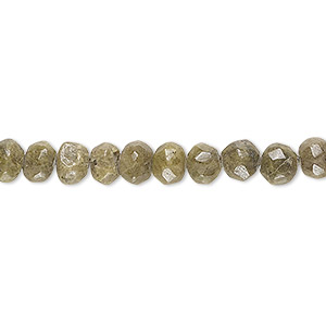 Bead, epidote (natural), small hand-cut faceted pebble, Mohs hardness 6-7. Sold per 14-inch strand, approximately 75 beads.