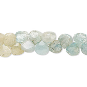 Bead, multi-beryl (natural / dyed / heated), 6mm-8x7mm hand-cut top-drilled puffed teardrop, C- grade, Mohs hardness 7-1/2 to 8. Sold per 14-inch strand, approximately 110 beads.
