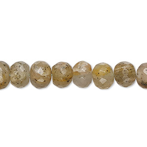 Bead, moss golden beryl (natural/heated), dark, 7x5mm-8x6mm hand-cut faceted rondelle, C- grade, Mohs hardness 7-1/2 to 8. Sold per 14-inch strand, approximately 55 beads.