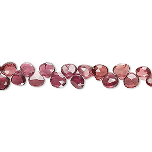 Bead, rhodolite garnet (natural), 4-5mm hand-cut top-drilled faceted puffed teardrop, B+ grade, Mohs hardness 7 to 7-1/2. Sold per 8-inch strand, approximately 65 beads.