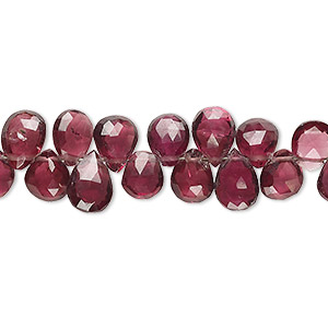 Bead, rhodolite garnet (natural), 6x5mm-9x6mm hand-cut top-drilled faceted puffed teardrop, B+ grade, Mohs hardness 7 to 7-1/2. Sold per 8-inch strand, approximately 60 beads.