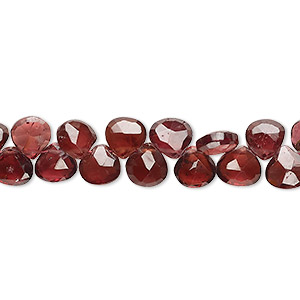 Bead, garnet (natural), 6-7mm hand-cut top-drilled faceted puffed teardrop,  B+ grade, Mohs hardness 7 to 7-1/2. Sold per 8-inch strand, approximately  55 beads. - Fire Mountain Gems and Beads