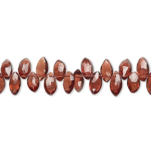 Bead, garnet (natural), 6x3mm-7x4mm hand-cut top-drilled faceted puffed marquise, B+ grade, Mohs hardness 7 to 7-1/2. Sold per 7-inch strand, approximately 75 beads.