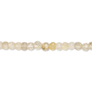 Bead, golden rutilated quartz (natural), 4x3mm-5x4mm hand-cut faceted rondelle, B grade, Mohs hardness 7. Sold per 14-inch strand, approximately 100 beads.