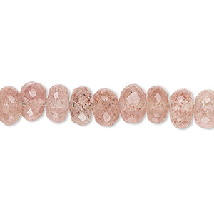 Bead, strawberry quartz (natural), 7x4mm-9x5mm hand-cut faceted rondelle, B grade, Mohs hardness 7. Sold per 14-inch strand, approximately 75 beads.