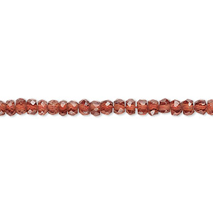 Bead, garnet (natural), 3x2mm-4x3mm hand-cut faceted rondelle, B+ grade, Mohs hardness 7 to 7-1/2. Sold per 12-inch strand, approximately 140 beads.