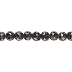 Bead, black spinel (coated), 5-7mm hand-cut faceted round, B- grade, Mohs hardness 8. Sold per 15-inch strand, approximately 65 beads.