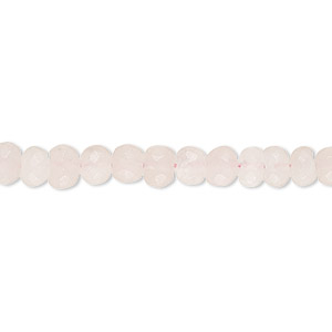 Bead, rose quartz (natural), light to medium, 5x4mm-6x5mm hand-cut faceted rondelle and 5-6mm faceted round, C- grade, Mohs hardness 7. Sold per 14-inch strand, approximately 85 beads.