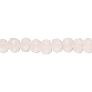 Bead, rose quartz (natural), light to medium, 6x4mm-7x6mm hand-cut faceted rondelle and 6-7mm faceted round, C- grade, Mohs hardness 7. Sold per 14-inch strand, approximately 65 beads.