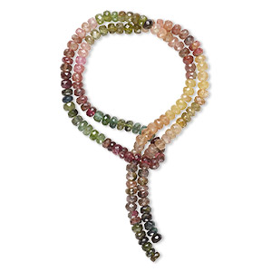 Bead, multi-tourmaline (natural), 4x3mm-5x4mm hand-cut faceted rondelle, B grade, Mohs hardness 7 to 7-1/2. Sold per 14-inch strand.