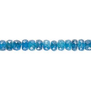 Bead, neon blue apatite (natural), dark, 5x3mm-6x4mm hand-cut faceted rondelle, B- grade, Mohs hardness 5. Sold per 14-inch strand, approximately 120 beads.