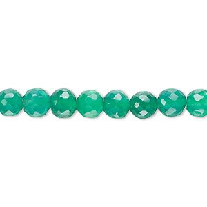 Bead, green onyx (dyed), 6-7mm hand-cut faceted round, B grade, Mohs hardness 6-1/2 to 7. Sold per 13-inch strand, approximately 60 beads.