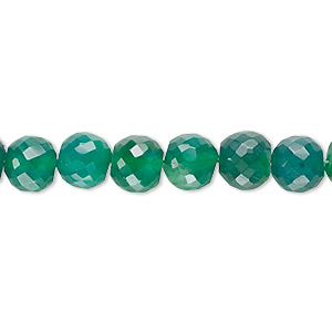 Bead, green onyx (dyed), 7-8mm hand-cut faceted round, B grade, Mohs hardness 6-1/2 to 7. Sold per 13-inch strand, approximately 50 beads.