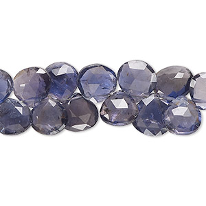 Bead, iolite (natural), medium to dark, 7-9mm hand-cut faceted puffed teardrop, B grade, Mohs hardness 7 to 7-1/2. Sold per 8-inch strand, approximately 50 beads.