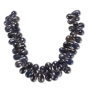 Bead, iolite (natural), dark, 12x8mm-16x9mm graduated hand-cut top-drilled faceted teardrop, B- grade, Mohs hardness 7 to 7-1/2. Sold per 8-inch strand, approximately 50 beads.