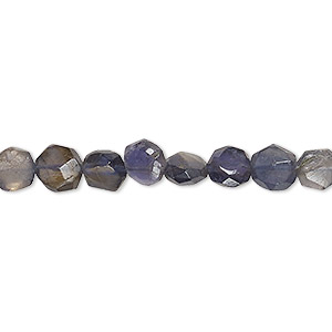 Bead, iolite (dyed), 5-7mm hand-cut faceted puffed flat round, C grade, Mohs hardness 7 to 7-1/2. Sold per 14-inch strand, approximately 60 beads.