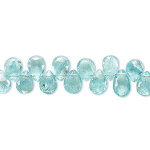 Bead, blue-green apatite (natural), 6x4mm-8x5mm hand-cut top-drilled faceted puffed teardrop, B grade, Mohs hardness 5. Sold per 8--inch strand, approximately 55 beads.
