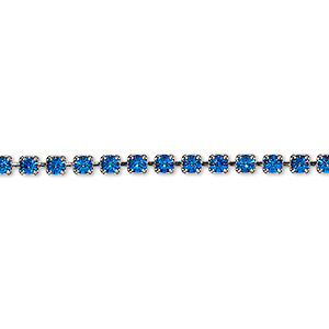 Cupchain, VINTAGE Crystal&#153;, imitation rhodium-plated brass and crystal, Capri blue, 2.6mm round. Sold per pkg of 1 meter.