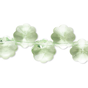 Bead, glass, transparent light green, 12mm top-drilled faceted flower. Sold per 14-inch strand, approximately 40 beads.