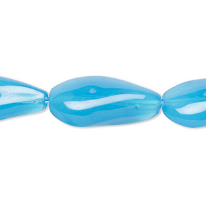 Bead, glass, translucent dark aqua blue, 23x11mm-24x12mm paisley. Sold per 14-inch strand, approximately 15 beads.